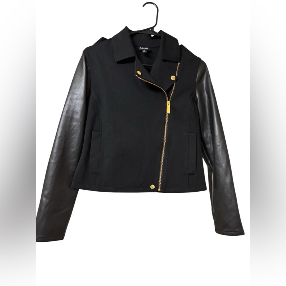 INC International Concepts Black Jacket with Leather Sleeves